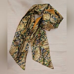 Scarf Belt - Fancy Polyester Paisley Gold Blue Green - 5x60"